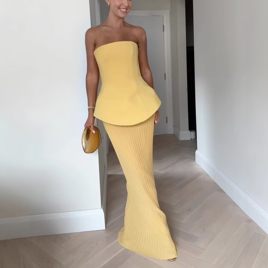 Jane | Strapless Pleated Dress