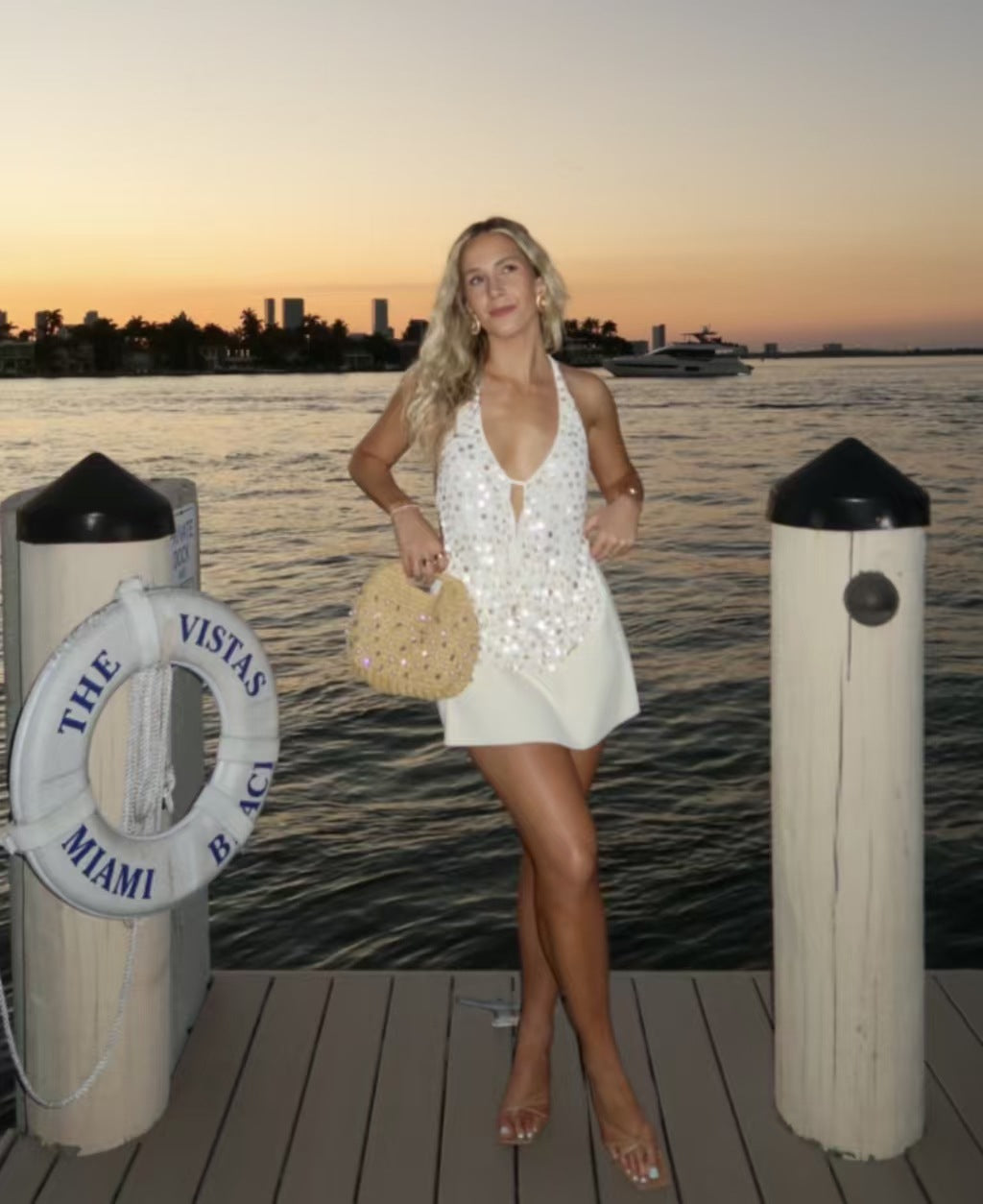 Ivy | Deep V Sequin Halter Top