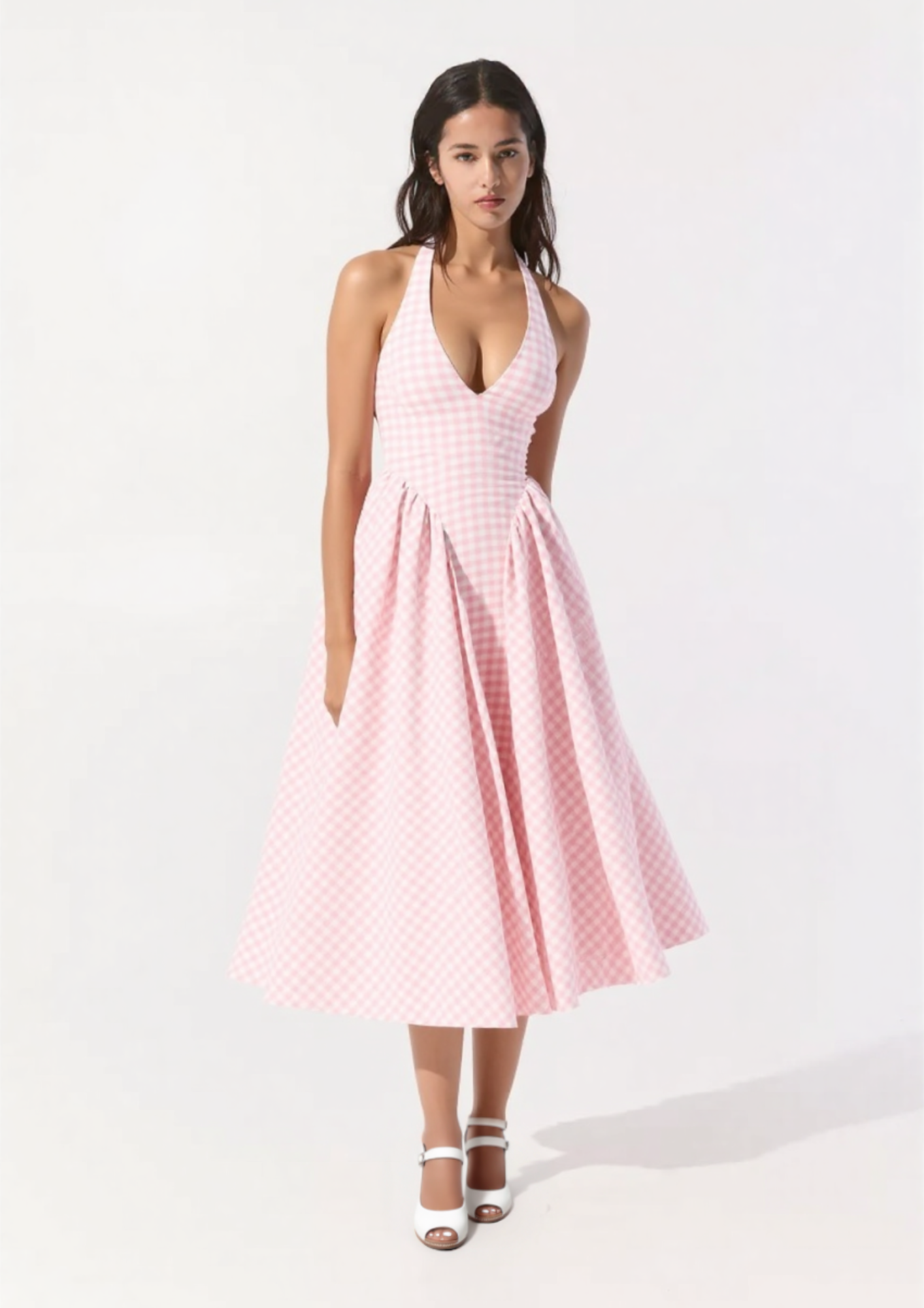 Nina | Gingham Halter Midi Dress