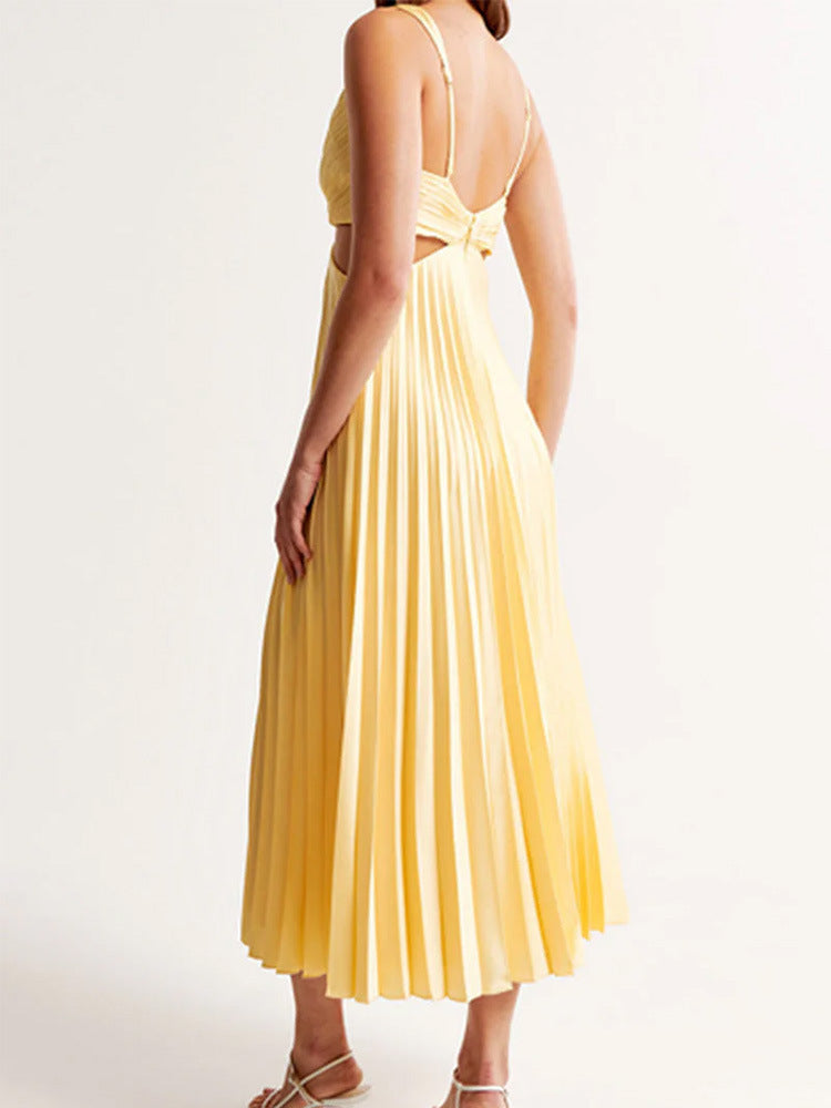 Noemi | Pleated V-Neck Long Dress