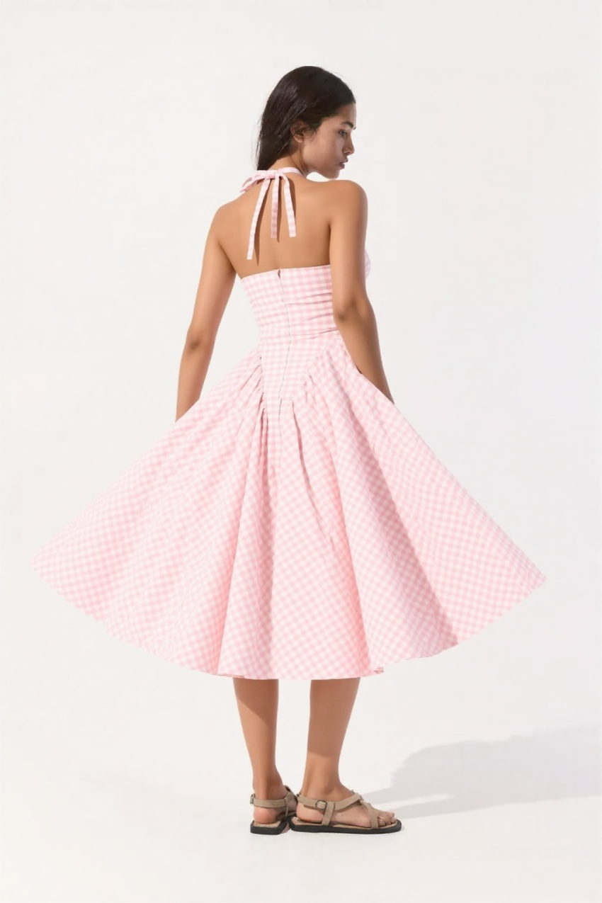 Nina | Gingham Halter Midi Dress